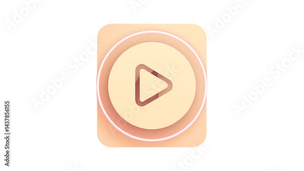 Fototapeta Minimalist Subscribe button for modern websites, abstract round play button aesthetic, pastel peach background, with a faint neon glow