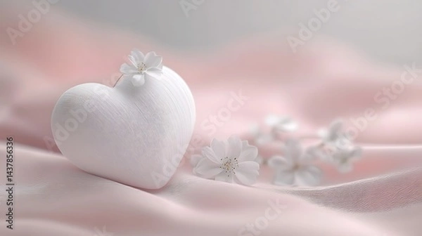 Fototapeta White Heart with Flowers, and Pink Fabric.