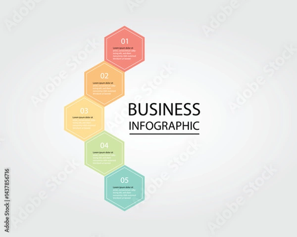 Fototapeta Business Infographic modern design template for banners and infographics for 5 hexagon step 