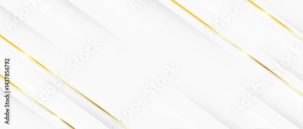 Fototapeta Luxury white and gold abstract background with soft light and shadow. Elegant overlap geometric design. vector illustration.