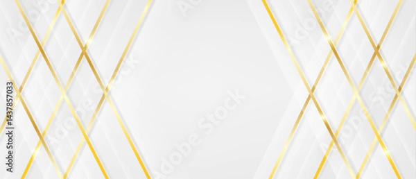 Fototapeta Luxury white and gold abstract background with soft light and shadow. Elegant overlap geometric design. vector illustration.