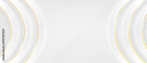 Fototapeta Luxury white and gold abstract background with soft light and shadow. Elegant overlap geometric design. vector illustration.