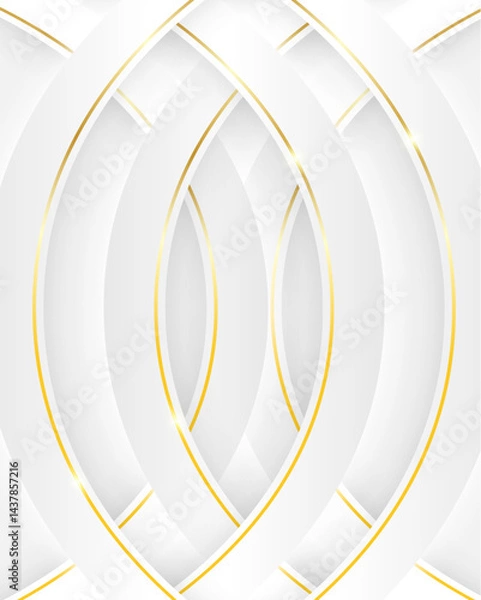 Fototapeta Luxury white and gold abstract background with soft light and shadow. Elegant overlap geometric design. vector illustration.