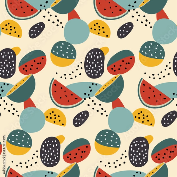 Fototapeta Abstract Summer Seamless Pattern with Watermelon. Illustration. vector.