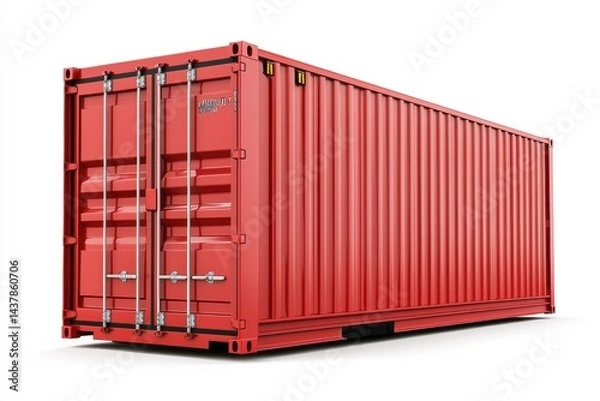Fototapeta Cargo Container Blank Mockup with logo and copy space isolated on white background. Shipping Container Mockup. Industrial Cargo Box. Freight Container. Cargo Container isolated on white.