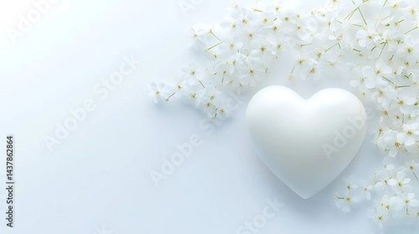 Fototapeta White Heart with Spring Blossoms.