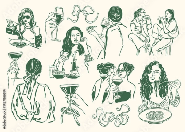 Fototapeta Sketch style collection of female silhouettes. Matisse style illustrations.