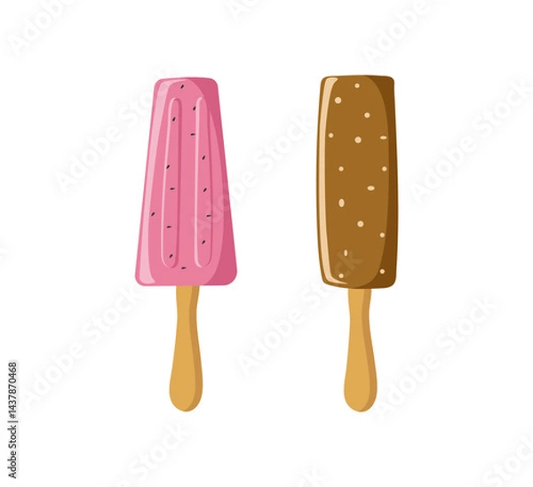 Fototapeta Ice cream set, chocolate and fruit. Summer cold, frozen juice, fruit ice, food. Color illustration, cool dessert. Background isolated.