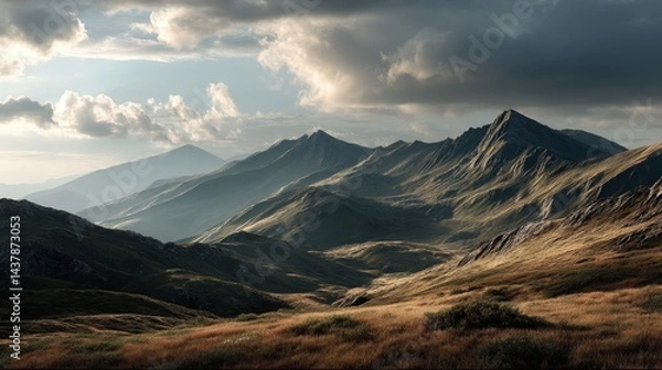 Fototapeta Evening serenity majestic mountains nature landscape scenic view tranquil environment realistic photography