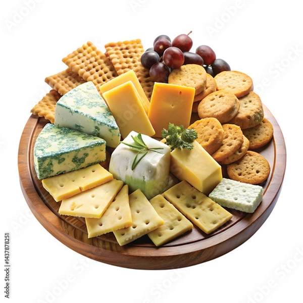 Fototapeta A cheese platter with various cheeses and crackers, PNG file for mock-up.