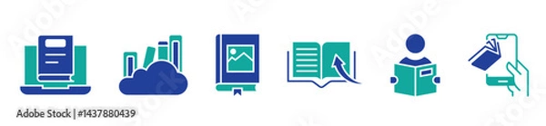 Obraz online book digital library icon unique style vector set education media download e-book journal literature study school course document signs vector illustration for web and app