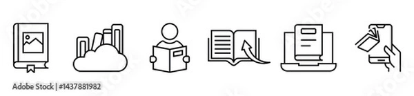 Obraz online book digital library icon unique style vector set education media download e-book journal literature study school course document signs vector illustration for web and app