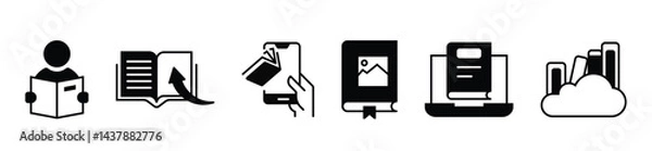 Obraz online book digital library icon unique style vector set education media download e-book journal literature study school course document signs vector illustration for web and app