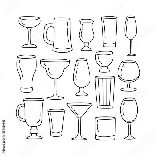 Obraz Glasses. Doodle icons set. Isolated on white background