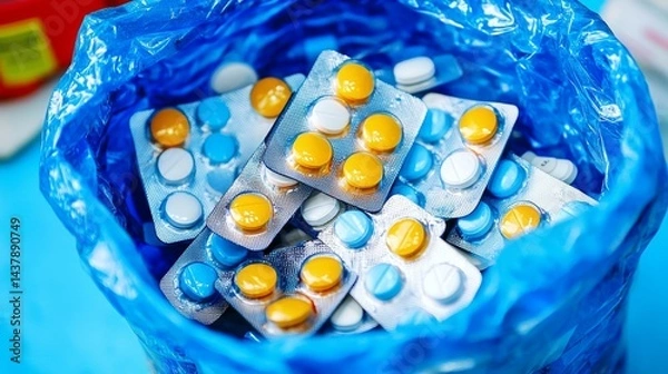 Fototapeta Discarding Tablets in a Trash Bin A Close-Up Perspective