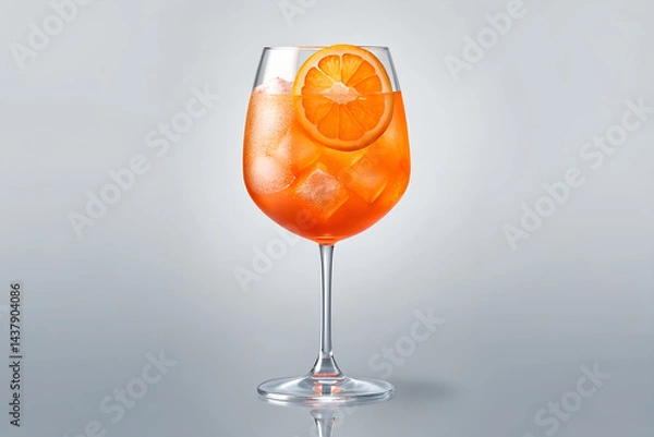 Fototapeta Refreshing Aperol Spritz Cocktail with Orange Slice and Ice in Wine Glass
