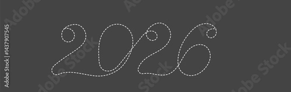 Fototapeta Airplane with dashed lines flay from  on the route to 2026 happy new year simple flat design new year 