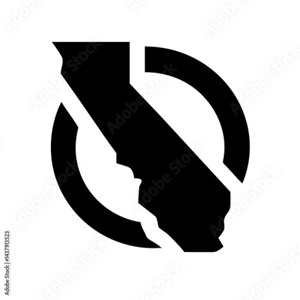 Fototapeta Simple black silhouette of the California state outline with the word "CALIFORNIA" below. A clean, bold graphic design featuring a solid black silhouette of the California state shape with the word "C
