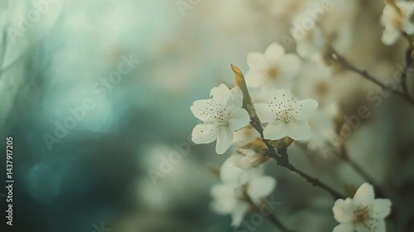 Fototapeta Delicate White Blossoms Spring Branch Peaceful Nature