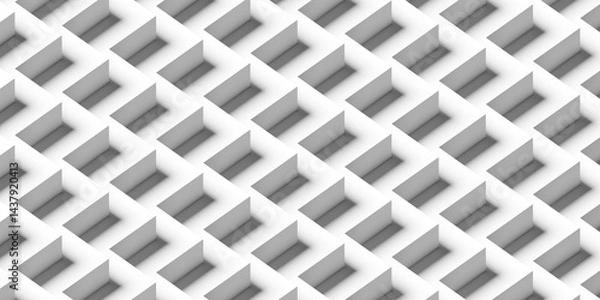Fototapeta Modern minimal white orthographic zig-zag steps with shadow, geometry pattern background