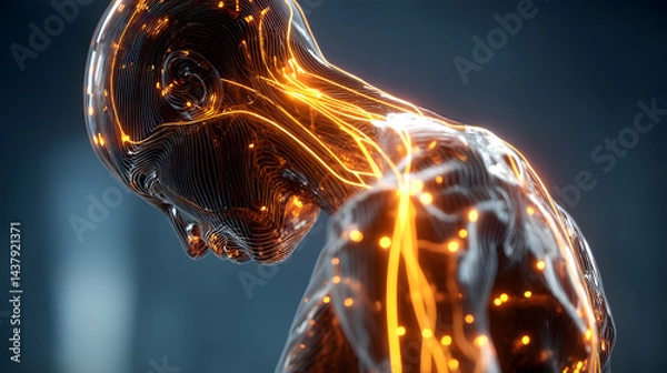 Fototapeta Bioluminescent Humanoid: Neural Network Anatomy