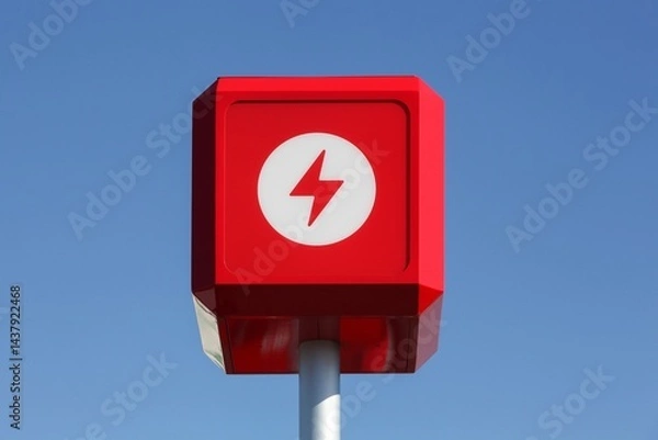 Obraz Electric car charging symbol on a pole	
