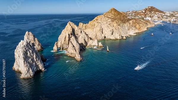 Fototapeta Arch of Cabo San Lucas aka "El Arco", Baja California Sur, Mexico,  panoramic aerial view of the southernmost tip of the Baja California peninsula, located in the Pacific Ocean and Gulf of California