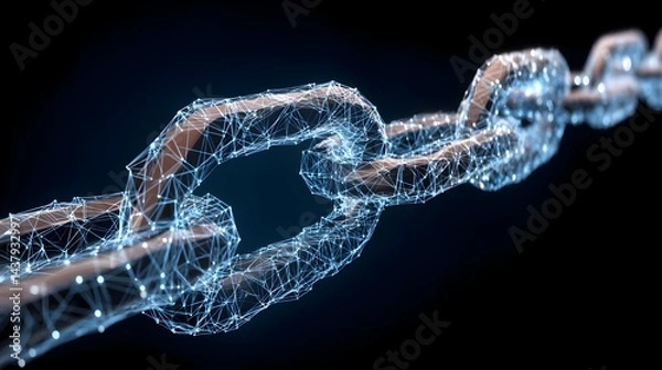 Fototapeta Blockchain technology concept on Low poly or polygonal style design with a chain of encrypted blocks to secure cryptocurrencies and bitcoin for online payments and money transaction