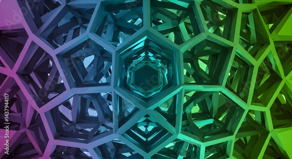 Fototapeta Abstract Geometric Tunnel With Vibrant Gradient Colors And Complex Structure
