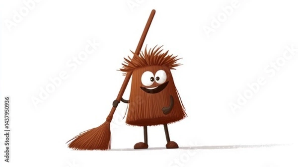 Fototapeta Funny broom character with a long handle