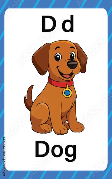 Fototapeta Alphabet flashcard for children with the letter d from dog