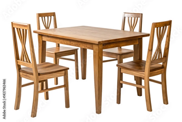 Fototapeta Wooden dining table and four chairs set