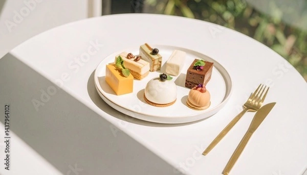 Fototapeta 美しいデザート、シンプルな皿の上