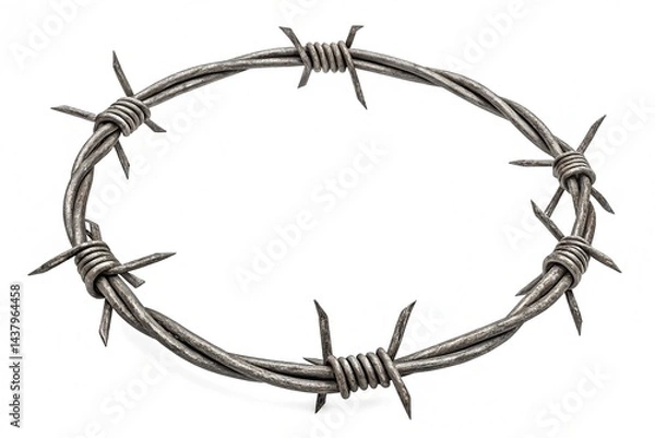 Obraz Barbed wire circle isolated on white background