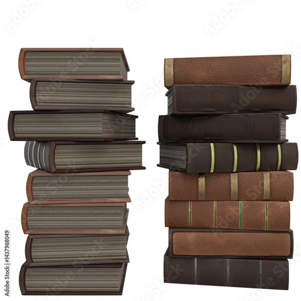 Fototapeta 3D rendered old pile of books isolated on transparent background