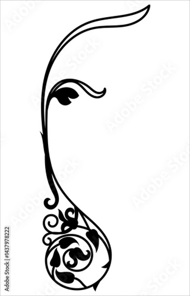Fototapeta Vintage corner decorative lines, abstract pattern of rolled branches decorated with flowers