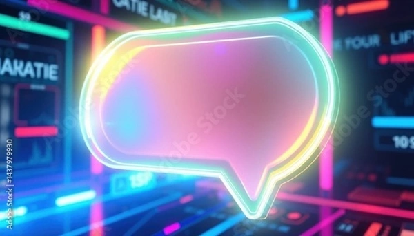 Fototapeta Futuristic Dialogue: Glowing Speech Bubble in a Neon Cyberpunk Interface for Communication and Social Media