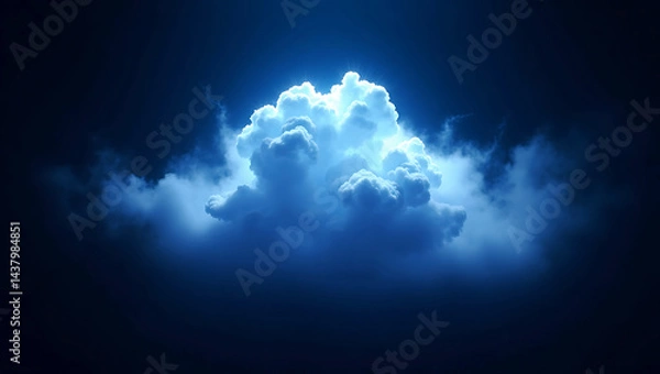 Obraz Glowing Blue Cloud in Dark Sky – Dreamy Atmospheric Digital Art