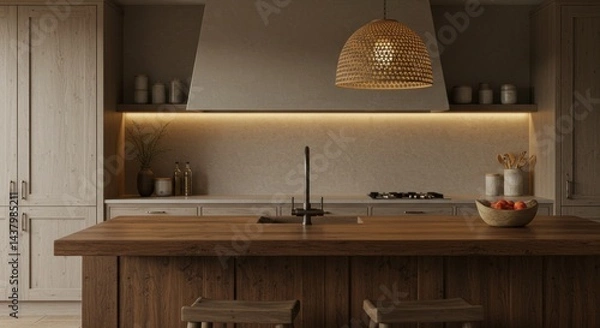 Fototapeta Modern Rustic Kitchen Interior Design with Warm Lighting