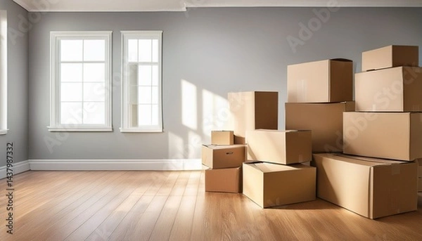 Fototapeta empty room with boxes moving house