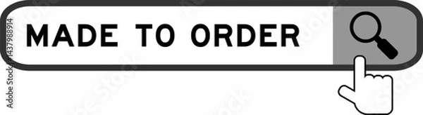 Fototapeta Search banner in word made to order with hand over magnifier icon on white background