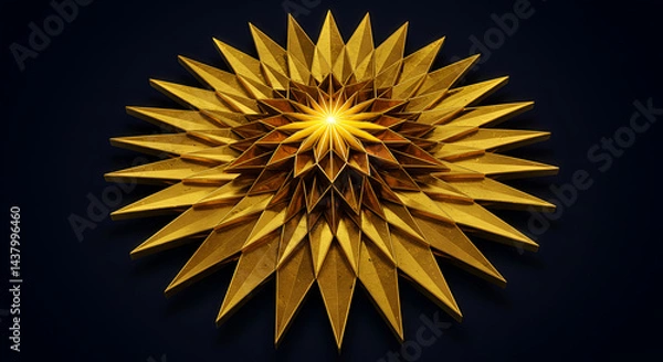 Fototapeta Abstract Golden Star Burst With Geometric Precision On Dark Backdrop