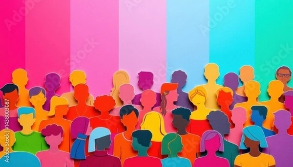 Fototapeta Colorful Diversity: A Vibrant Mosaic of Interconnected Paper-Cut Individuals representing a united community, showcasing diversity and inclusion