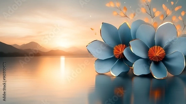 Obraz Serene Sunset with Lake Flowers.
