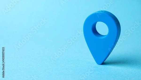 Fototapeta A blue location marker against a solid light blue background. The pin symbolizes navigation and direction