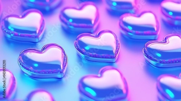 Obraz Shiny Hearts with Neon Background.
