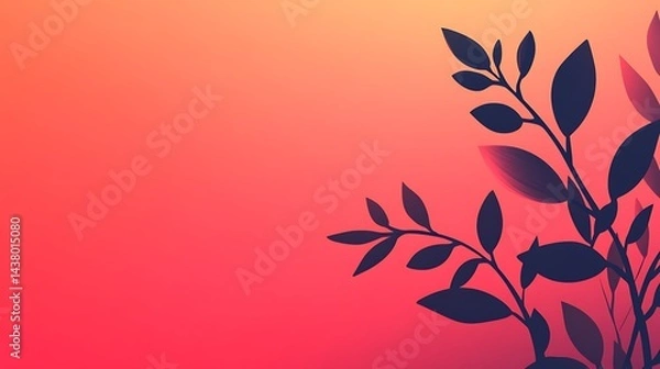 Obraz Silhouette leaves with sunset backdrop.