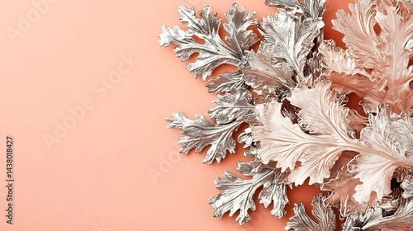 Obraz Silver  Peach Leaves on Coral.