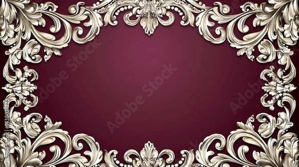 Obraz Silver Baroque Frame with Maroon Background.