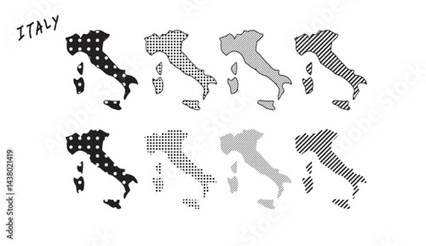 Fototapeta 色々な柄模様のイタリアの地図の手書きベクターイラスト（モノクロ）